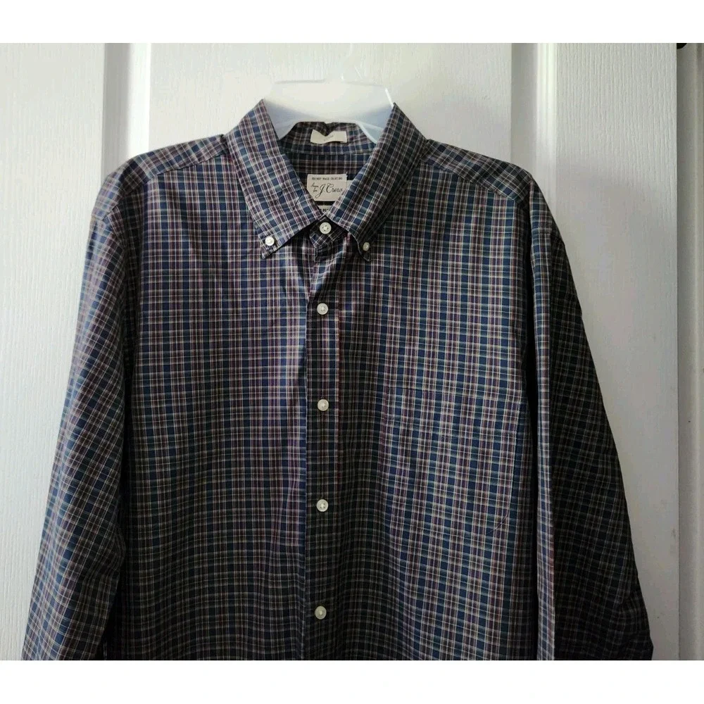 J.Crew Mens Plaid Shirt Button Down Slim Fit Long Sleeve Pocket Cotton Blue Sz L